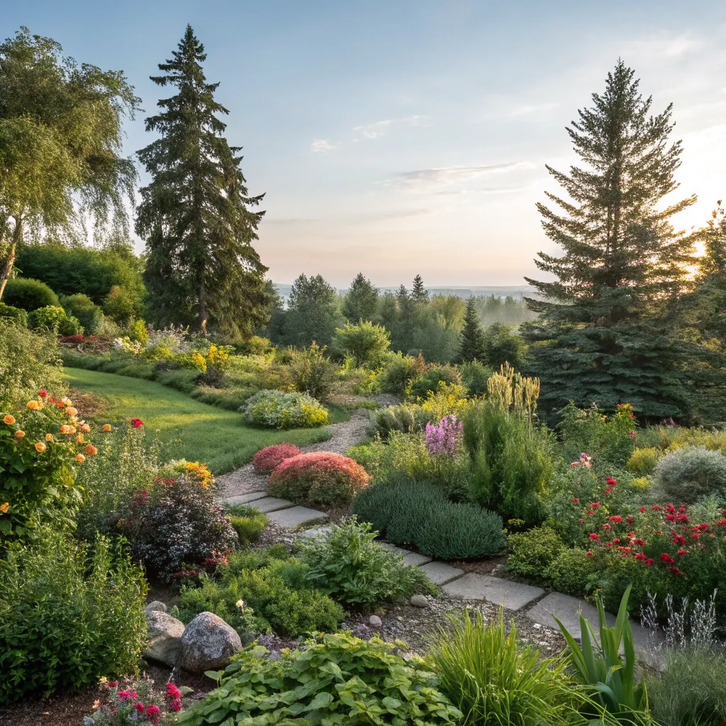 Eco-friendly garden with various plants